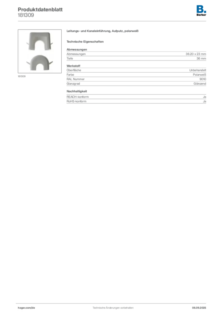 Bild Berker Produktdatenblatt 181309 | Hager Deutschland