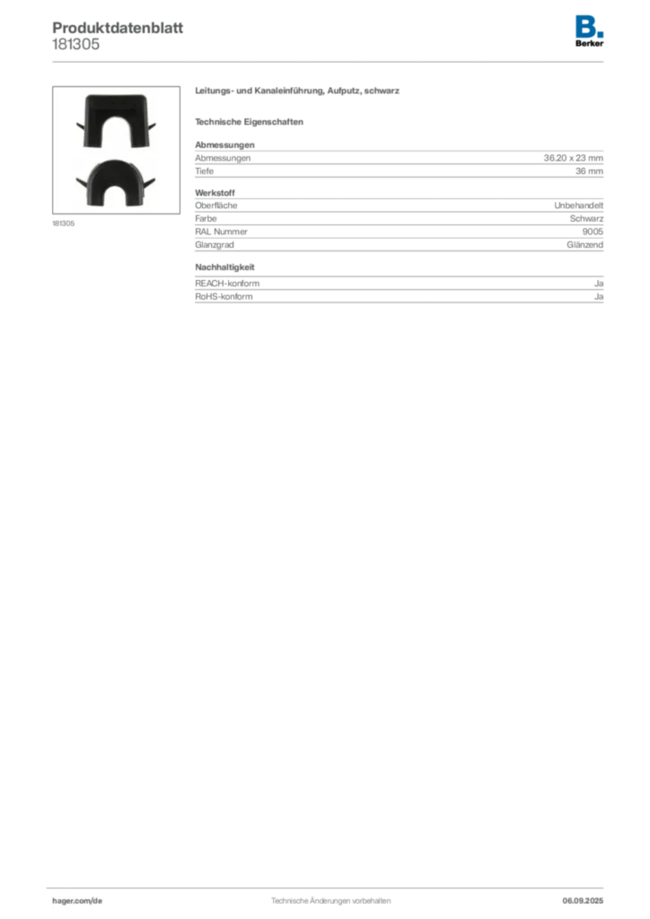 Bild Berker Produktdatenblatt 181305 | Hager Deutschland