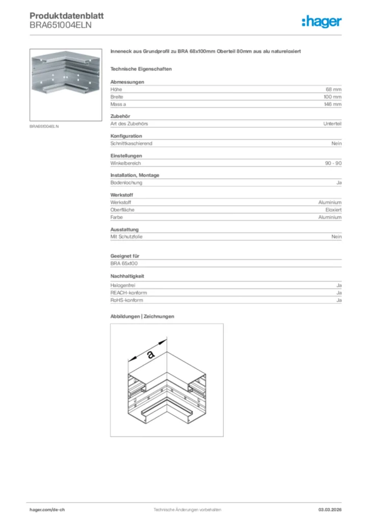 Bild Hager Produktdatenblatt BRA651004ELN | Hager Schweiz