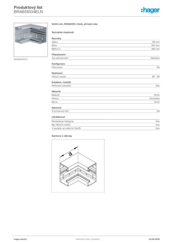 Obrázek Hager Product data sheet BRA651004ELN | Hager
