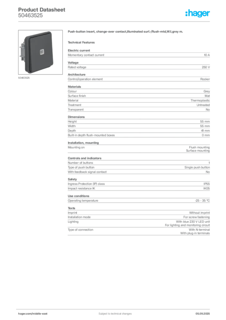 Image Hager Product data sheet 50463525  | Hager