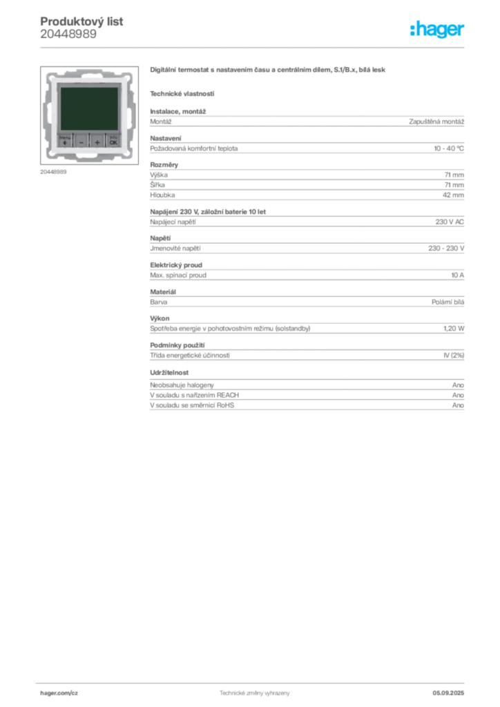 Obrázek Hager Produktový list 20448989 | Hager