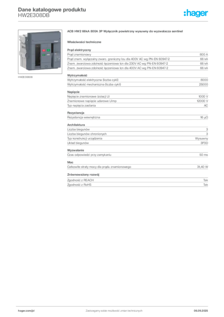 Zdjęcie Hager Dane katalogowe produktu HW2E308DB | Hager Polska