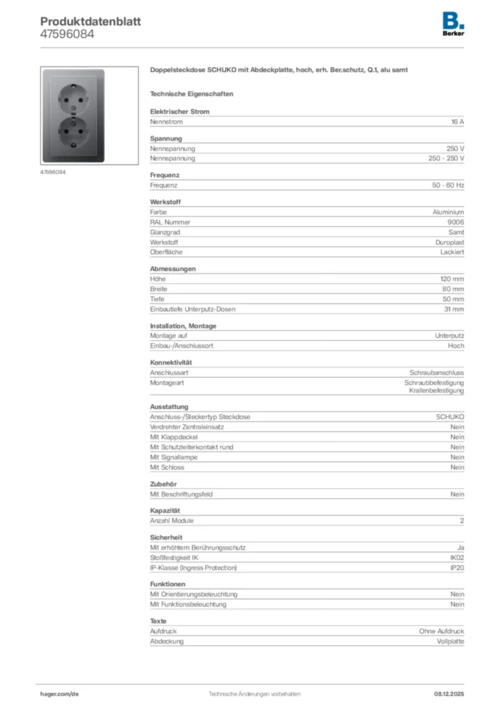 Berker Produktdatenblatt 47596084