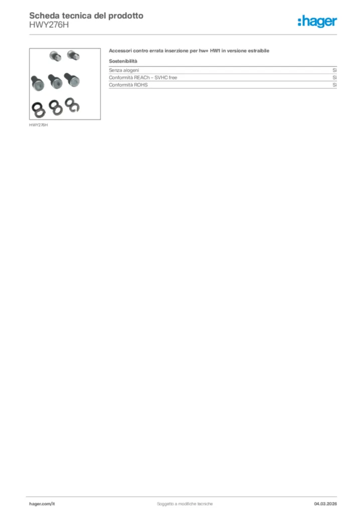 Immagine Hager Scheda tecnica del prodotto HWY276H | Hager Italia