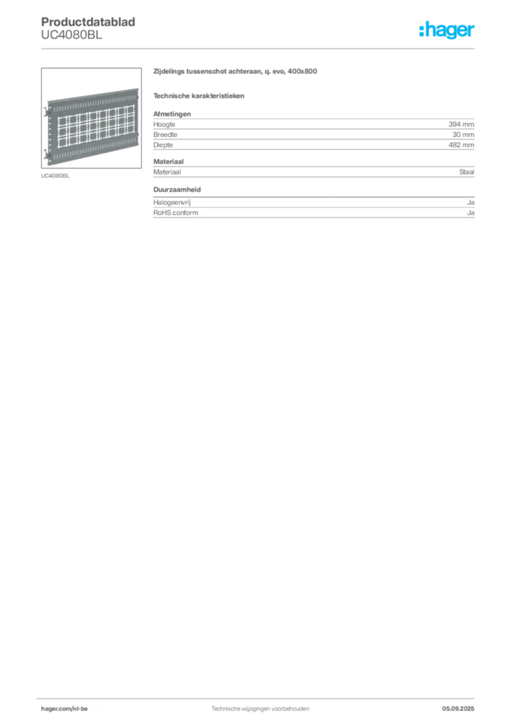 Afbeelding Hager Productdatablad UC4080BL | Hager Belgium