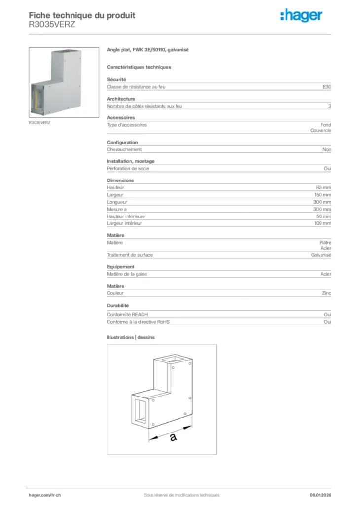 Image Hager Fiche technique du produit R3035VERZ | Hager Suisse