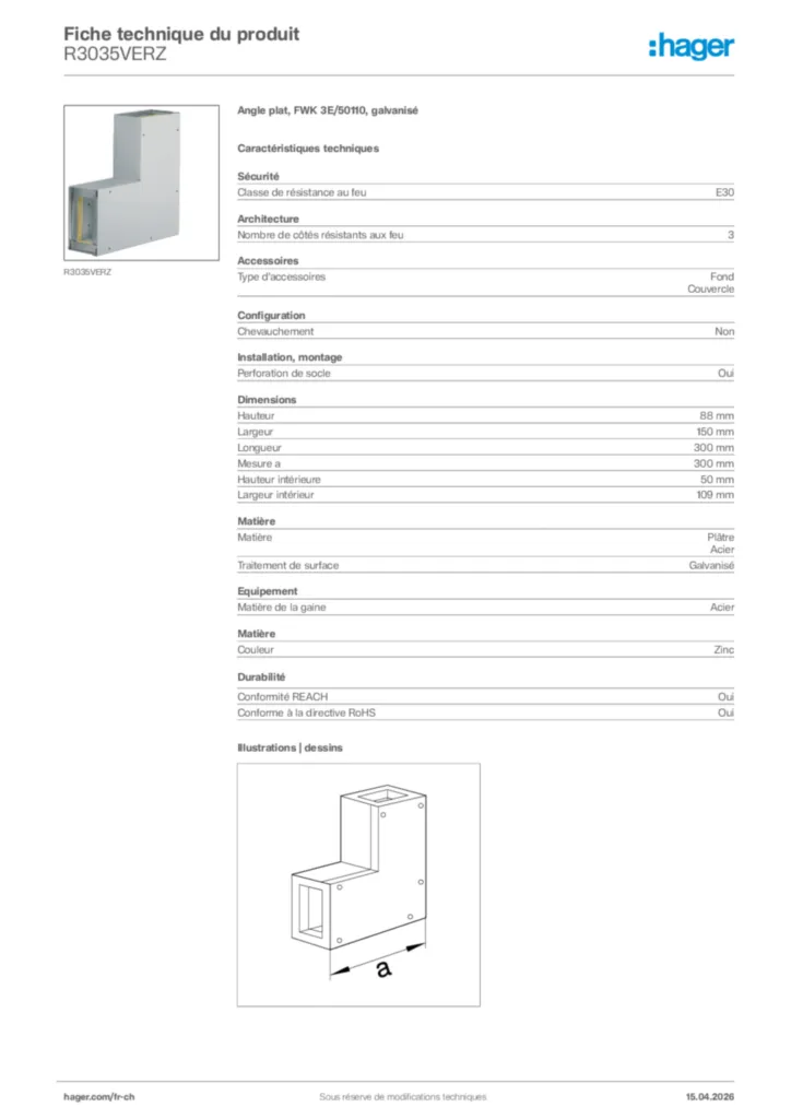 Image Hager Fiche technique du produit R3035VERZ | Hager Suisse
