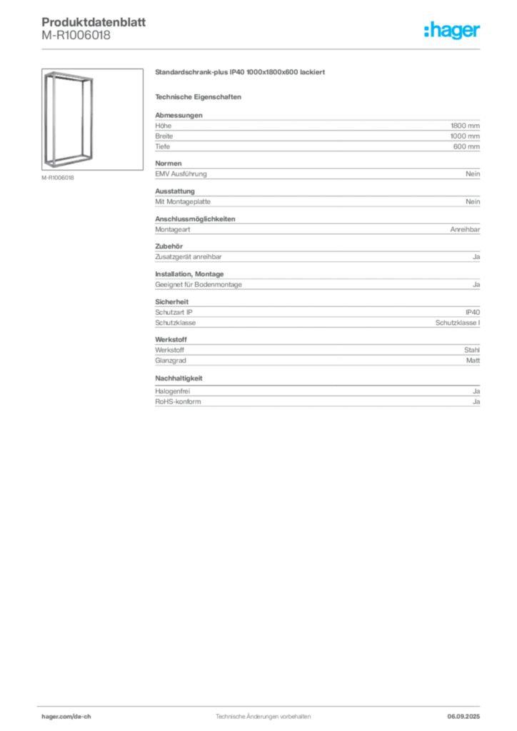 Bild Hager Produktdatenblatt M-R1006018 | Hager Schweiz