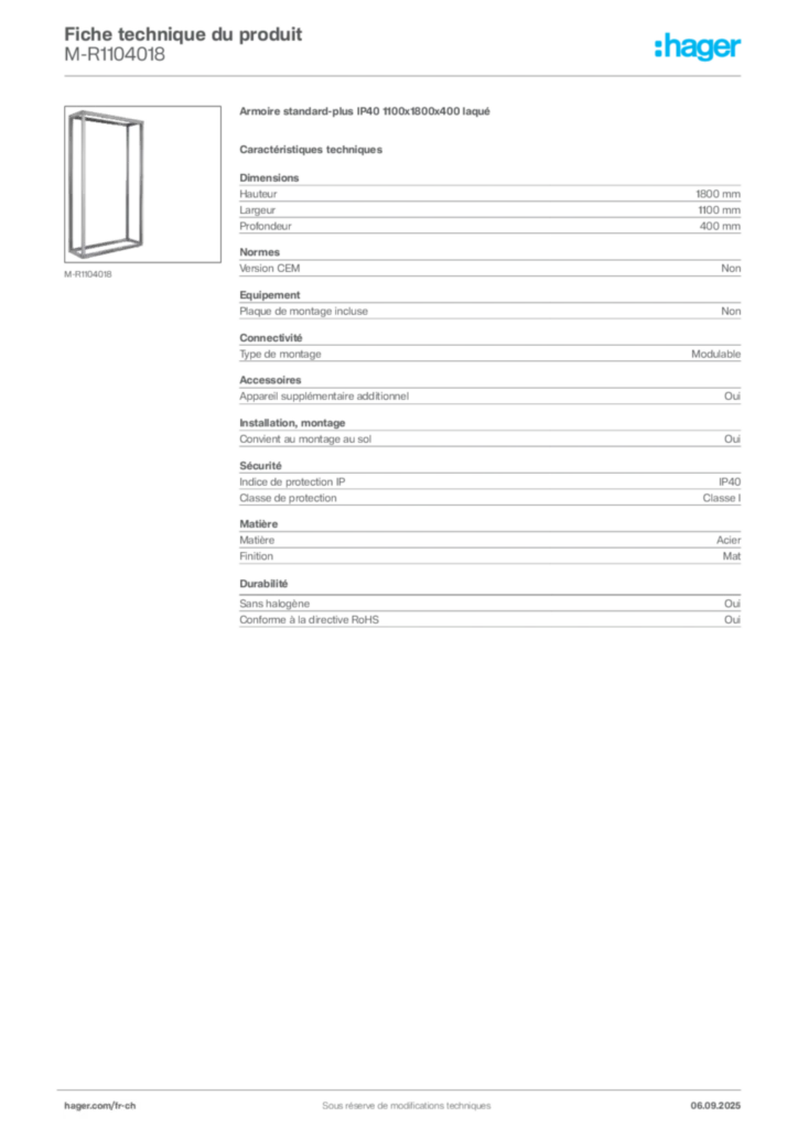 Image Hager Fiche technique du produit M-R1104018 | Hager Suisse