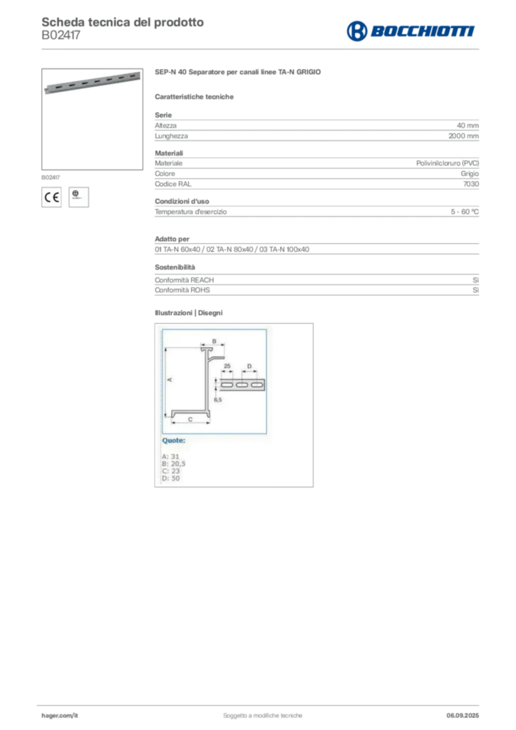 Immagine Bocchiotti Scheda tecnica del prodotto B02417 | Hager Italia