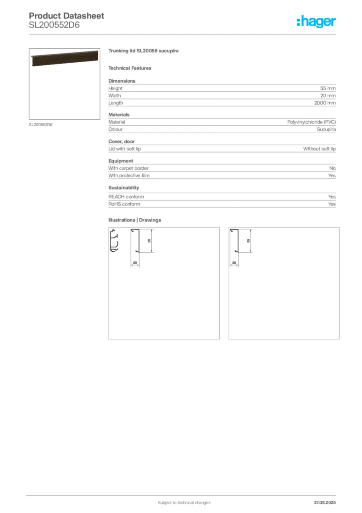 Image Hager Product data sheet SL200552D6  | Hager Africa
