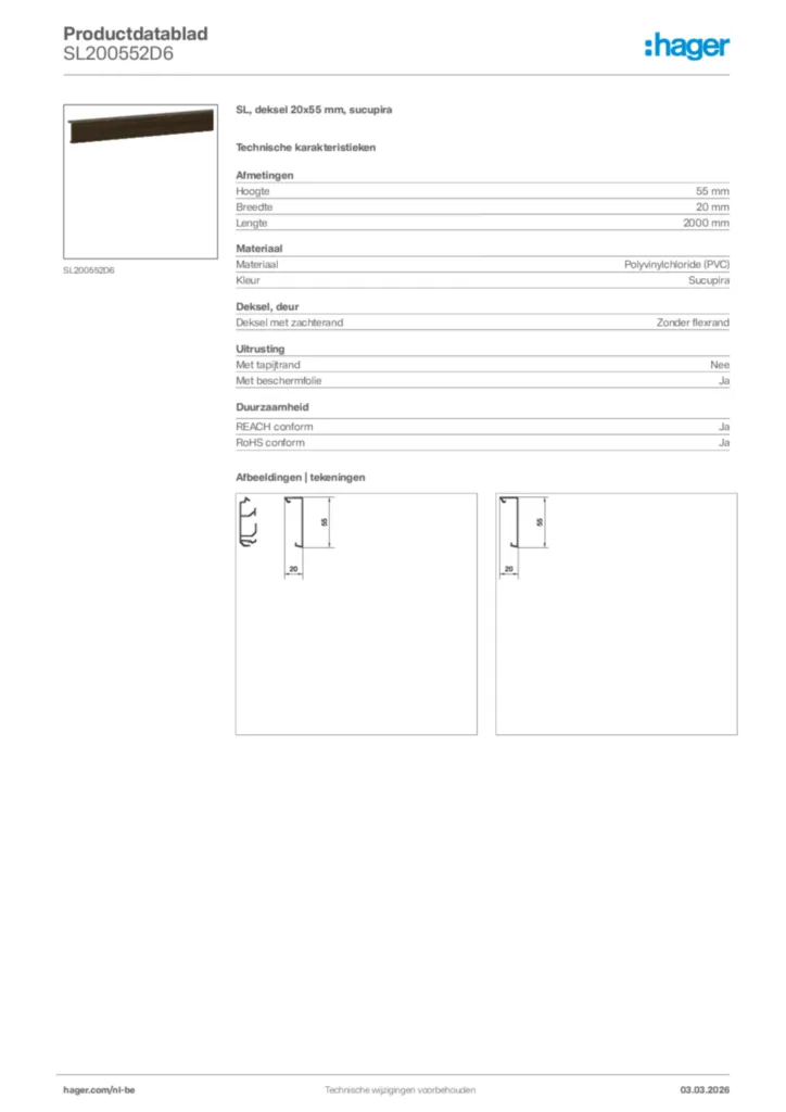 Afbeelding Hager Productdatablad SL200552D6 | Hager Belgium