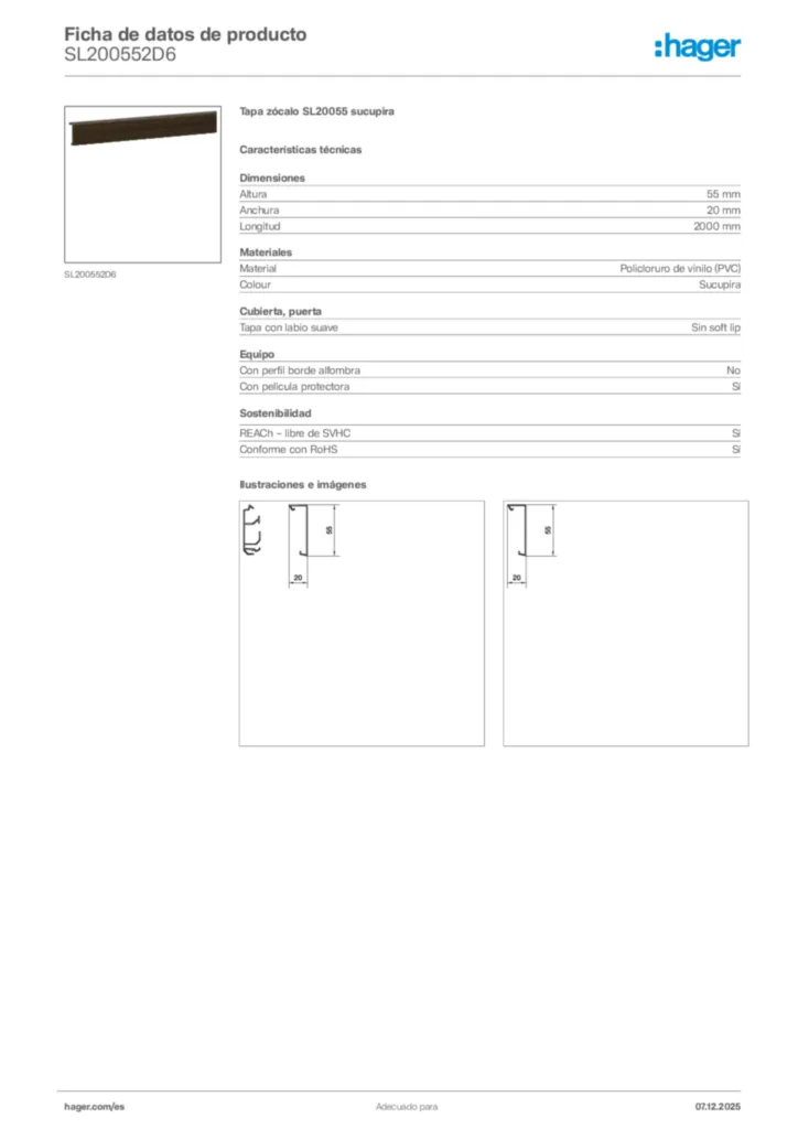 Imagen Hager Ficha de datos de producto SL200552D6 | Hager España