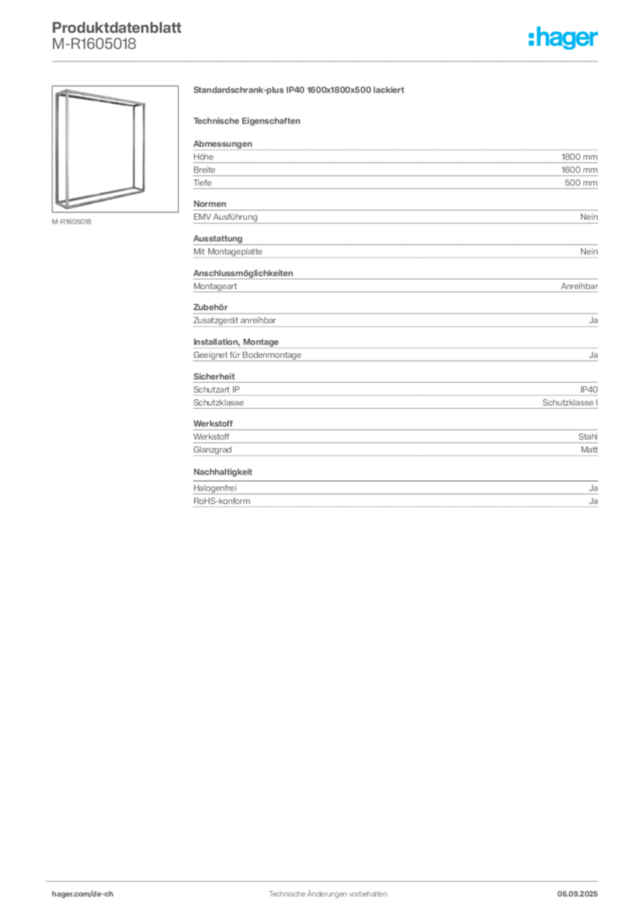 Bild Hager Produktdatenblatt M-R1605018 | Hager Schweiz