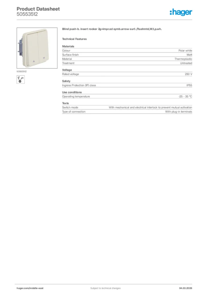 Image Hager Product data sheet 50553512  | Hager