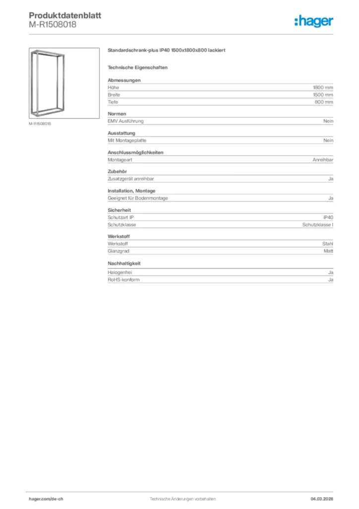 Bild Hager Produktdatenblatt M-R1508018 | Hager Schweiz