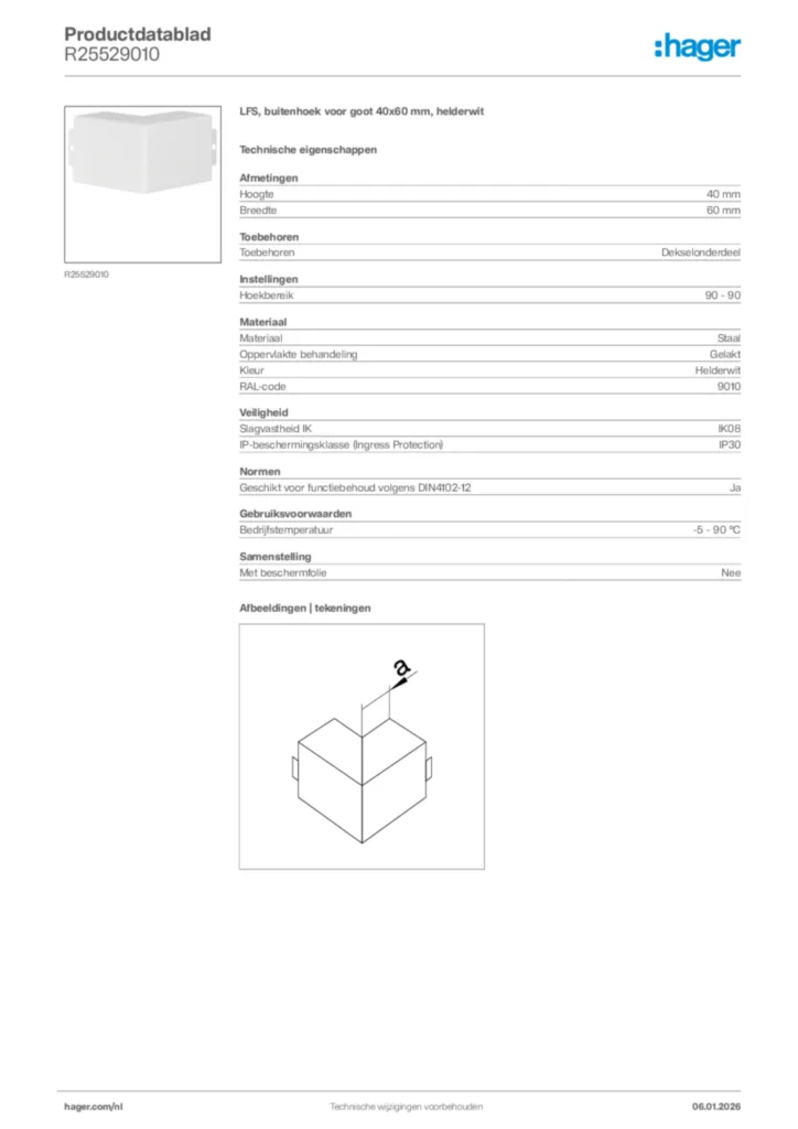 Afbeelding Hager Productdatablad R25529010 | Hager Nederland