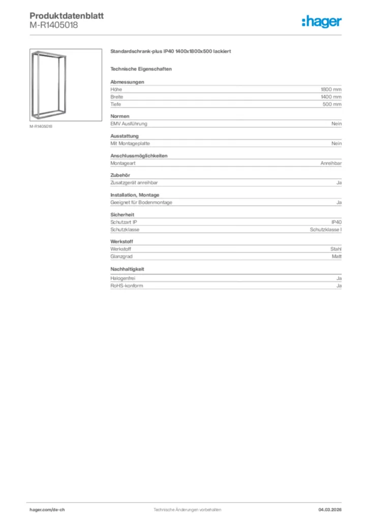 Bild Hager Produktdatenblatt M-R1405018 | Hager Schweiz