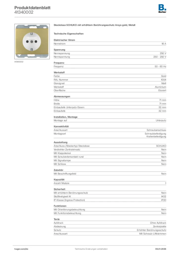 Bild Berker Produktdatenblatt 41340002 | Hager Deutschland