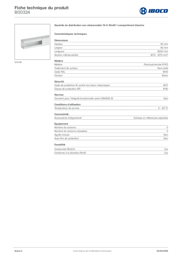 Image Iboco Fiche technique du produit B00324 | Hager France