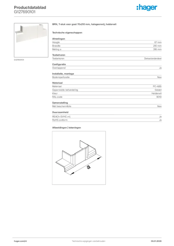 Afbeelding Hager Productdatablad G127690101 | Hager Nederland
