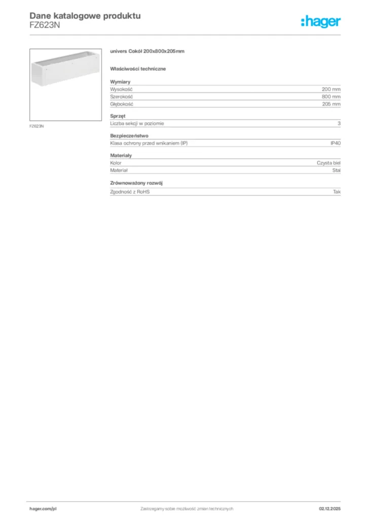 Zdjęcie Hager Dane katalogowe produktu FZ623N | Hager Polska