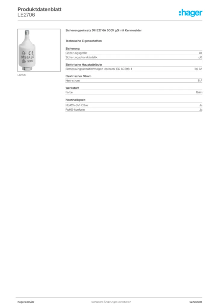 Bild Hager Produktdatenblatt LE2706 | Hager Deutschland
