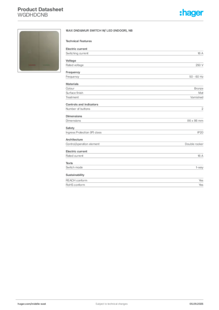 Image Hager Product data sheet WGDHDCNB  | Hager