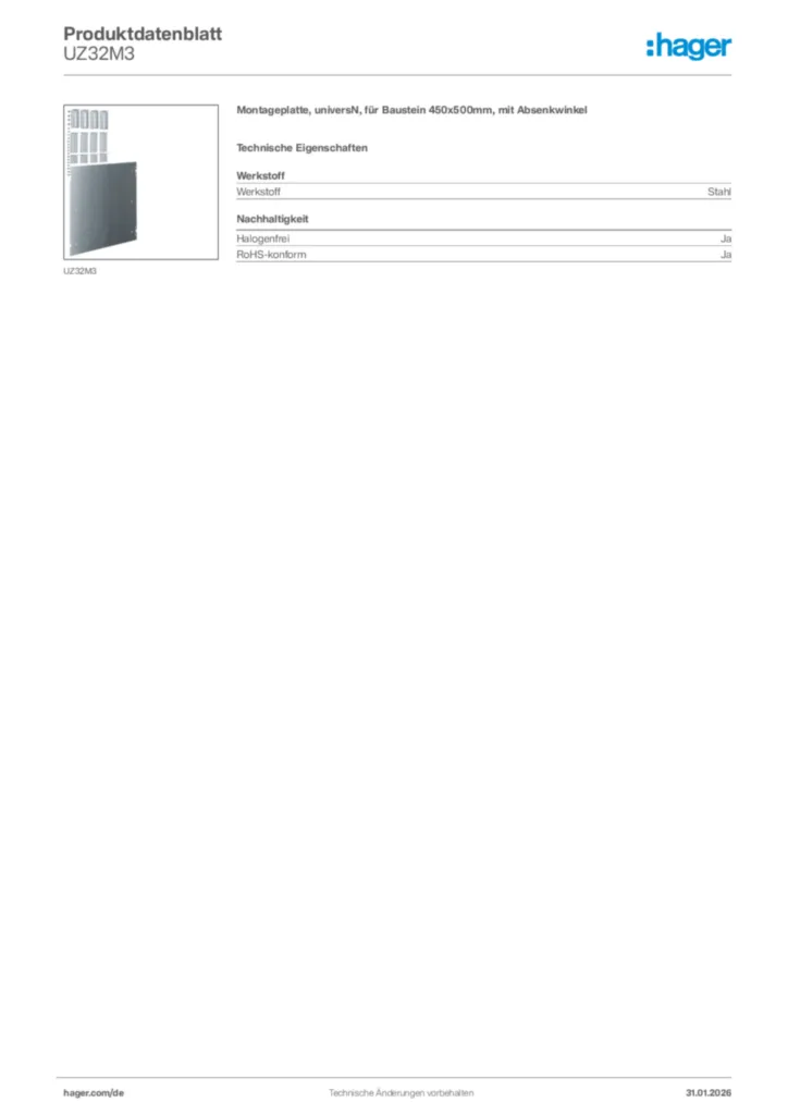 Hager Produktdatenblatt UZ32M3