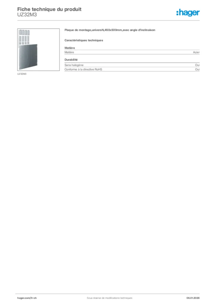 Image Hager Fiche technique du produit UZ32M3 | Hager Suisse
