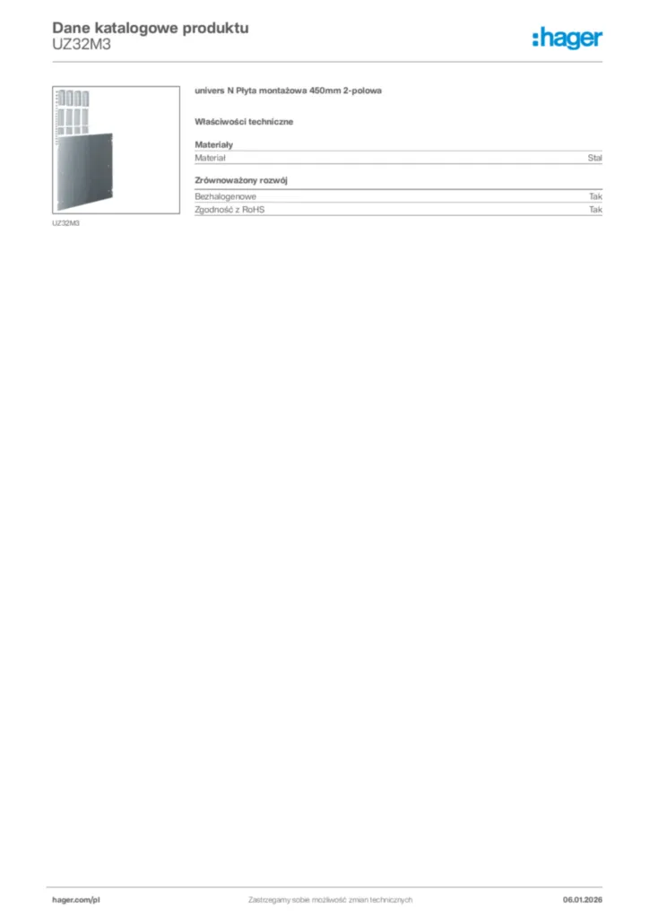 Zdjęcie Hager Karta katalogowa UZ32M3 | Hager Polska