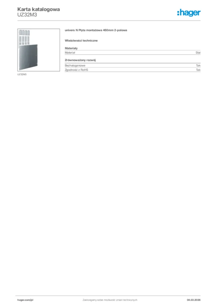 Zdjęcie Hager Karta katalogowa UZ32M3 | Hager Polska