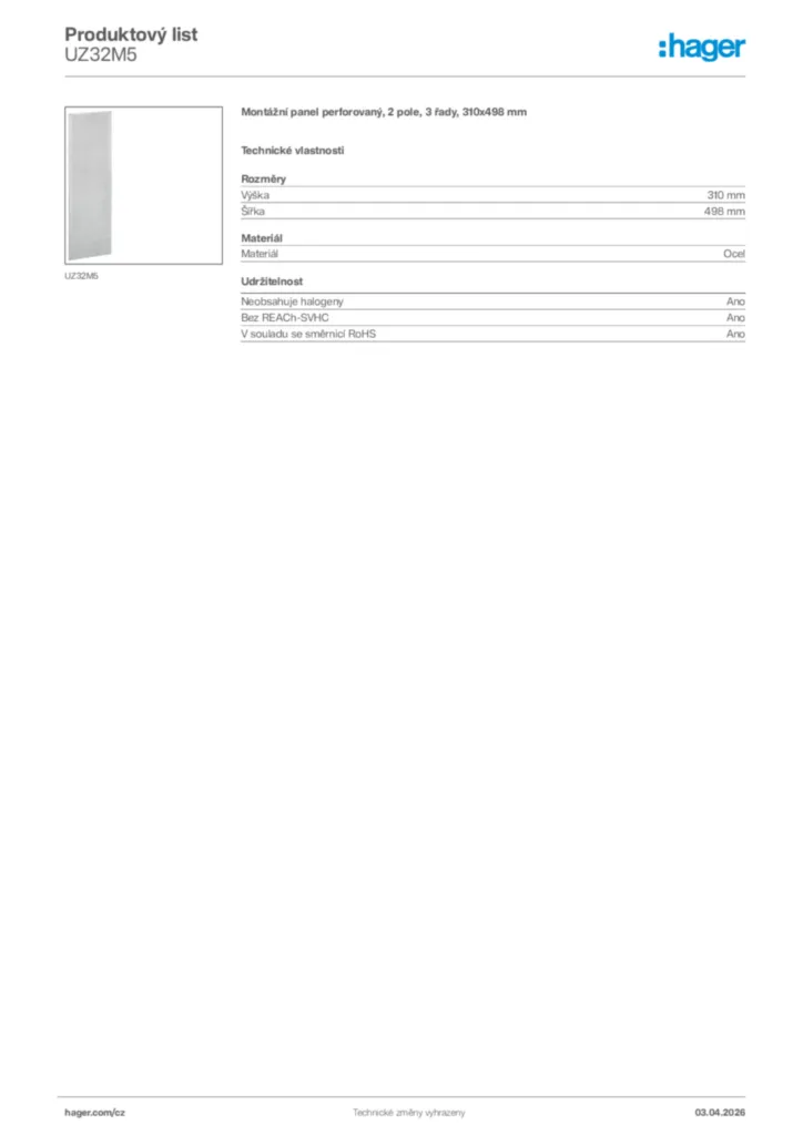 Obrázek Hager Product data sheet UZ32M5 | Hager