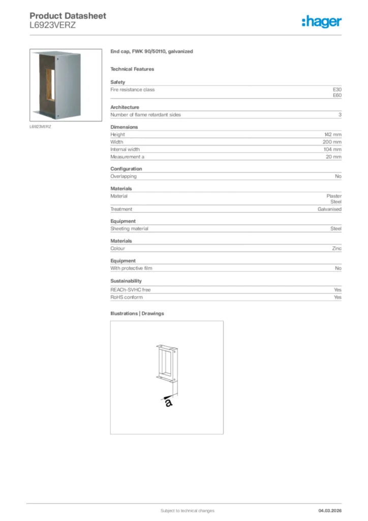 Image Hager Product data sheet L6923VERZ  | Hager Africa
