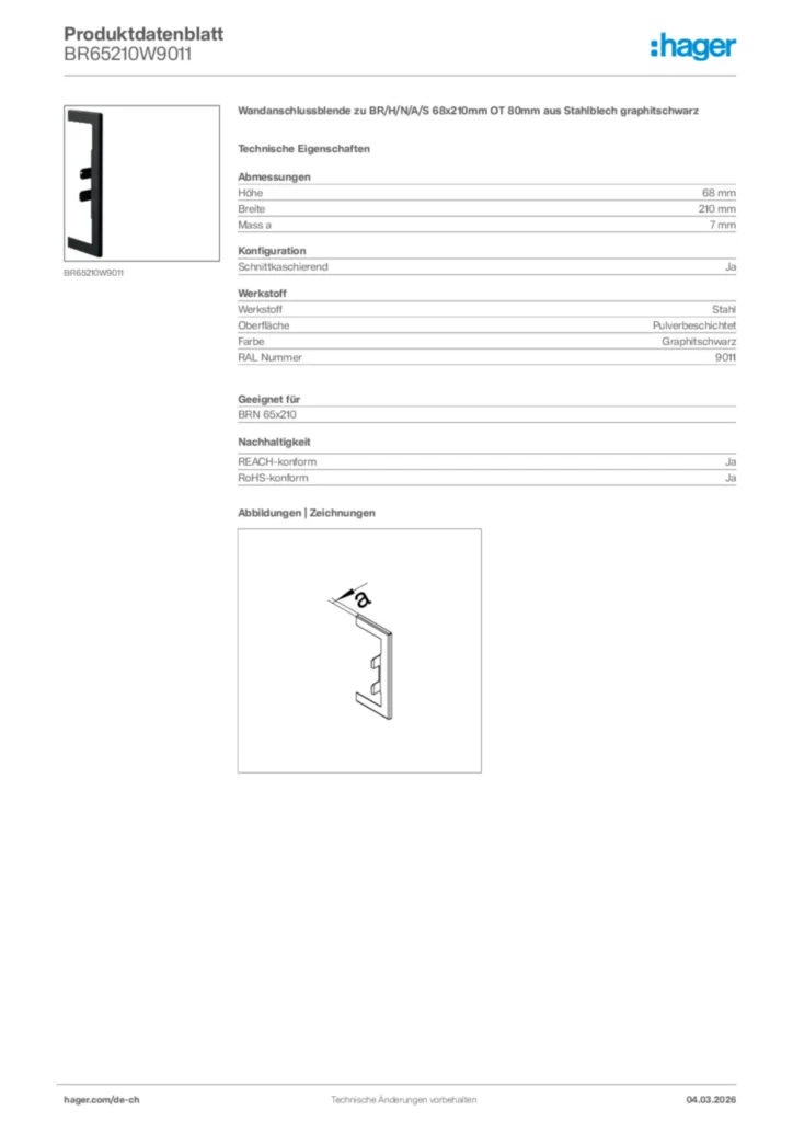 Bild Hager Produktdatenblatt BR65210W9011 | Hager Schweiz