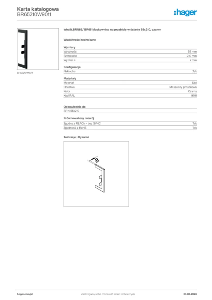 Zdjęcie Hager Karta katalogowa BR65210W9011 | Hager Polska