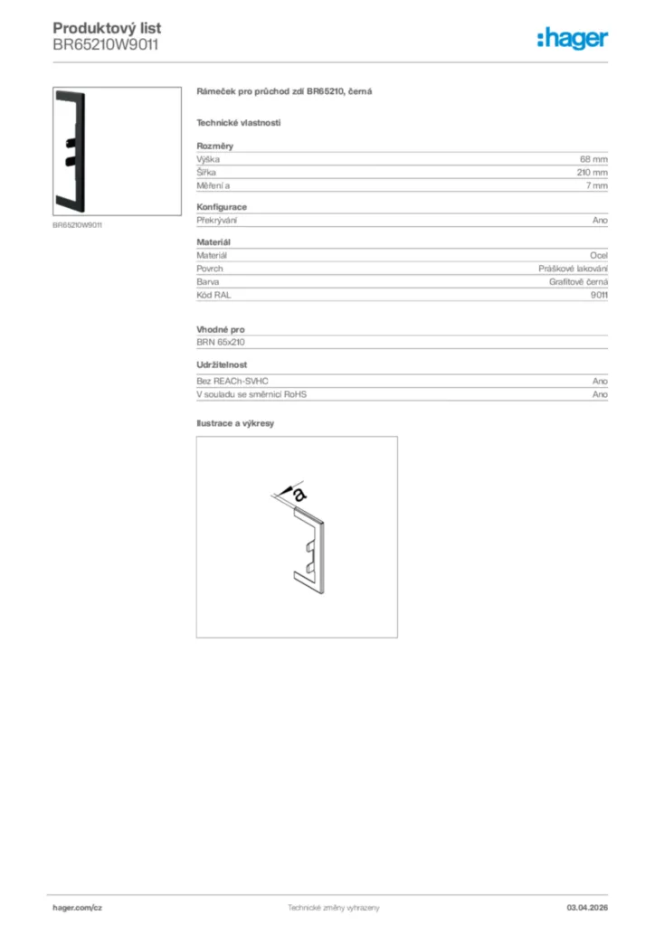 Obrázek Hager Product data sheet BR65210W9011 | Hager