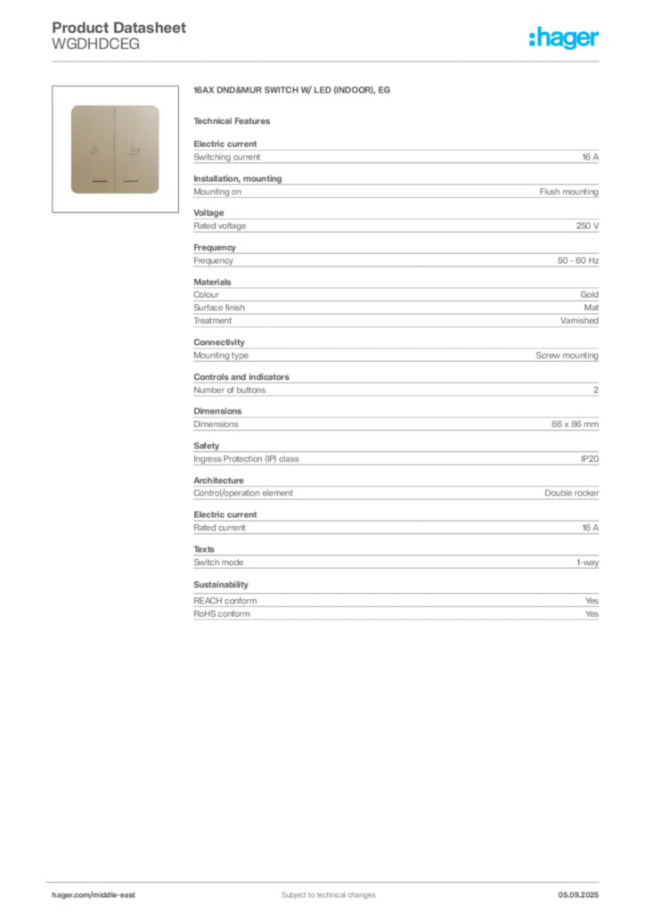 Image Hager Product data sheet WGDHDCEG  | Hager