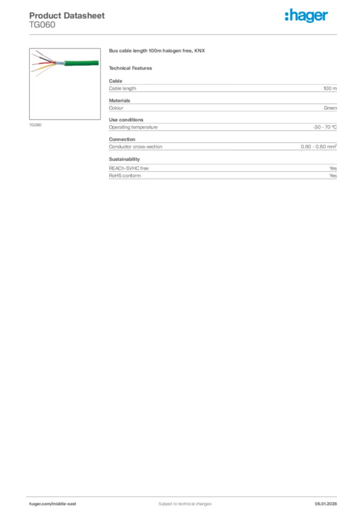 Image Hager Product data sheet TG060  | Hager