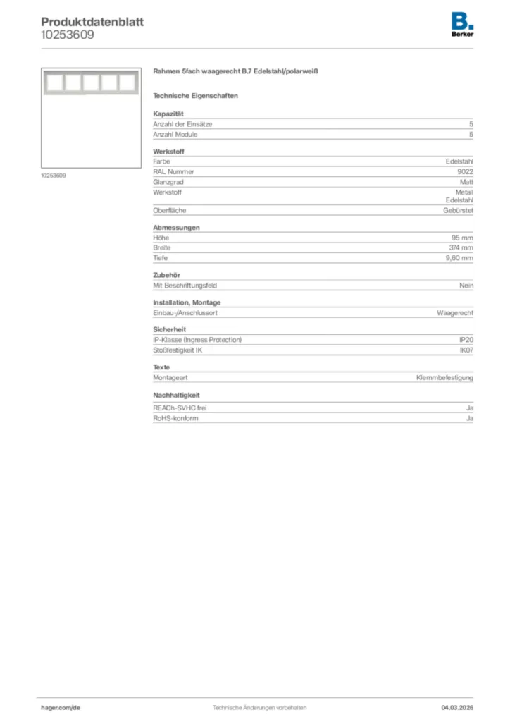 Bild Berker Produktdatenblatt 10253609 | Hager Deutschland