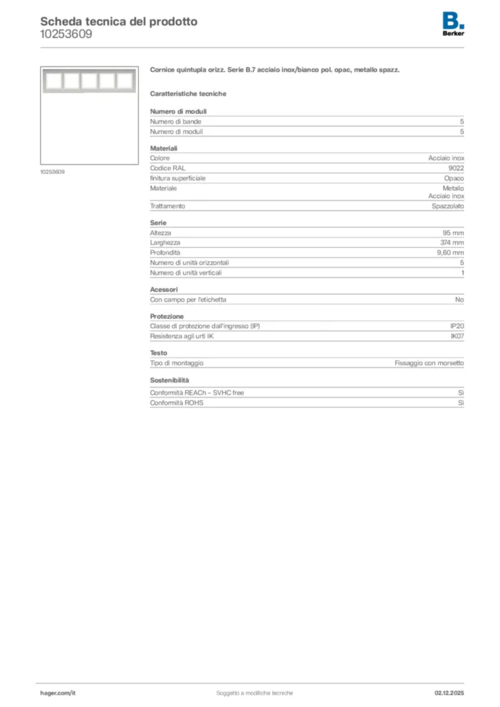 Immagine Berker Scheda tecnica del prodotto 10253609 | Hager Italia