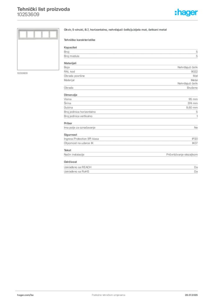 Slika Hager Product data sheet 10253609  | Hager