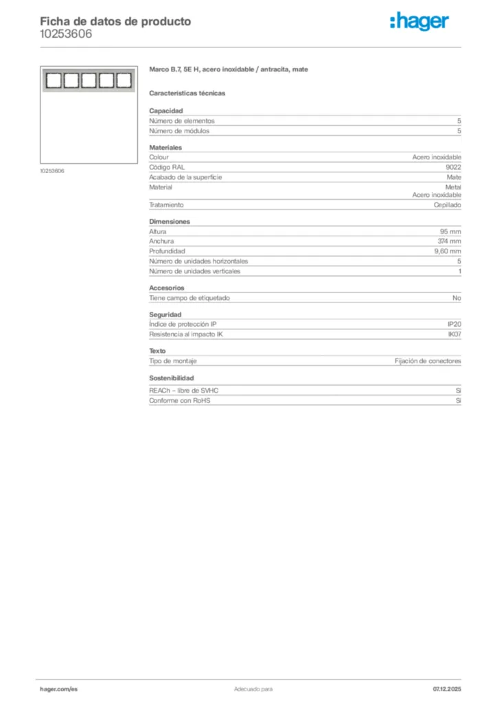 Imagen Hager Ficha de datos de producto 10253606 | Hager España