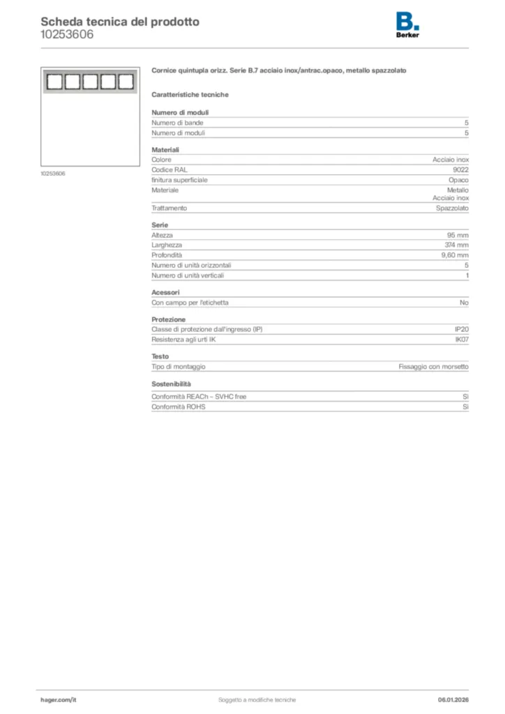 Immagine Berker Scheda tecnica del prodotto 10253606 | Hager Italia