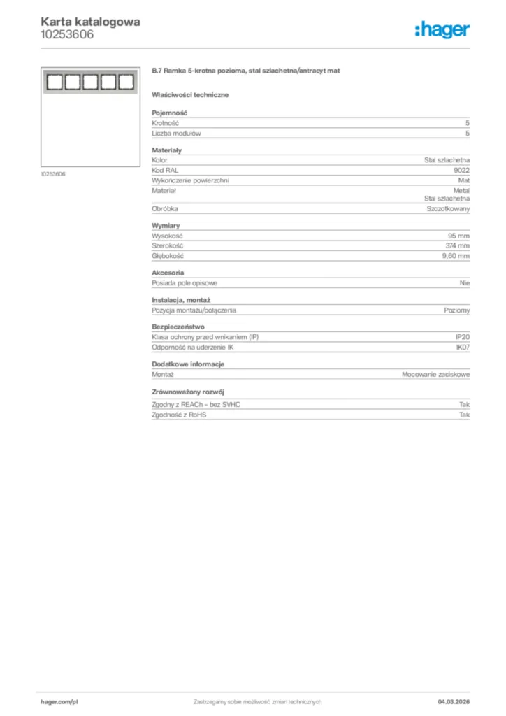 Zdjęcie Hager Karta katalogowa 10253606 | Hager Polska
