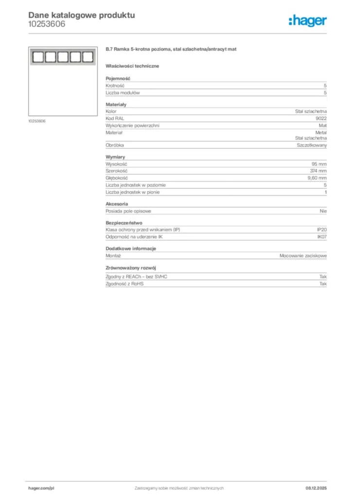 Zdjęcie Hager Karta katalogowa 10253606 | Hager Polska