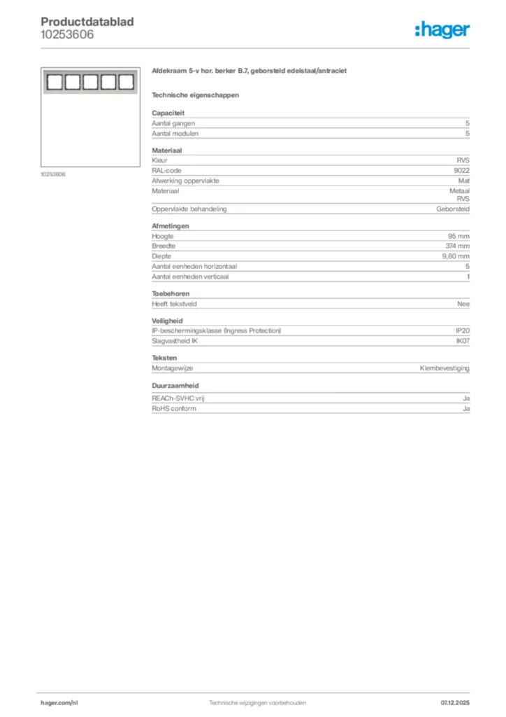 Afbeelding Hager Productdatablad 10253606 | Hager Nederland