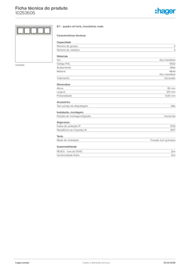 Imagem Hager Ficha técnica do produto 10253606 | Hager Portugal
