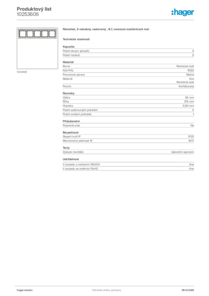 Obrázek Hager Produktový list 10253606 | Hager